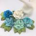 R50 - 608 (6 Pcs)     6 Mixed Turquoise / Aqua / White Large Mulberry Paper Roses