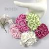 25 Mixed Pink/ Green/ White Color Paper Roses