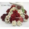 72 Mixed Sizes Red White with Leaves Wedding Paper Flowers