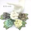 6 Mixed Cream / White / Taupe / Light Gray / Aqua Large Mulberry Paper Roses