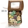  Mixed Flowers in Cute Brownie Box - Grey/Taupe/Cream/White/Mint