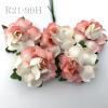 50 Medium May Roses (1-1/2"or3.75cm) White - Half Coral Red Flowers