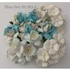 30 Mixed 3 sizes White and Blue Cherry Blossom Roses Paper Flowers 