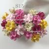 50 Mixed Yellow Pink Small Spring Cottage Paper Flowers