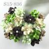 50 Mixed Brown Green Small Spring Cottage Paper Flowers