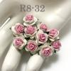 100 Size 1/2" or 1.5 cm White - Pink CENTER Open Roses
