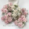 50 Puffy Roses (1-1/4or3cm) Mixed White -Soft Pink Edge 