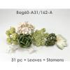 31 Mixed 5 design Green Tone Leaves Stamen paper flowers for crafts   
